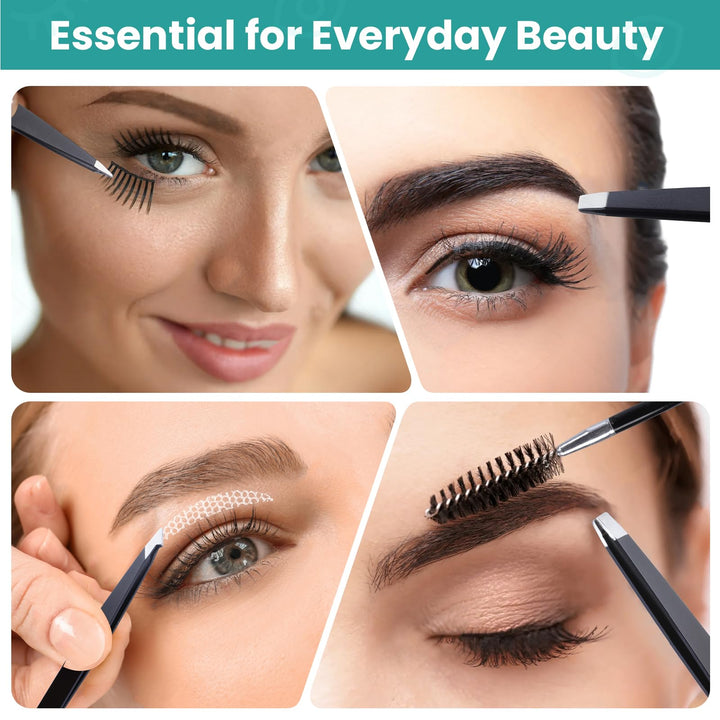 Alyvisun 5 x Professional Tweezers, Portable Stainless Steel Tweezers, Eyebrow Plucking, Textured Non-Slip Coating, Suitable for Facial Hair Removal for Women and Men (Black)