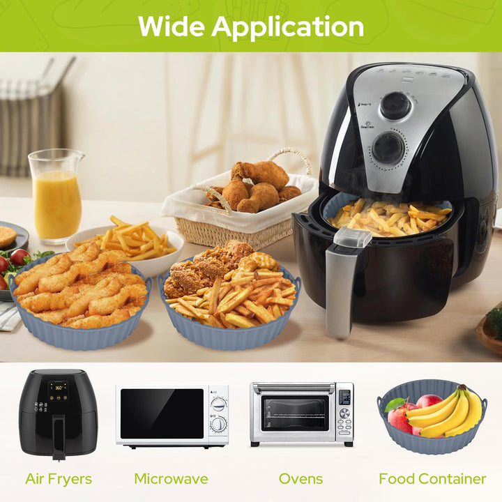 Alyvisun Air Fryer Silicone Liners, 3PCS Reusable Airfryer Basket Baking Tray Inserts Versatile Round Rack Pot for Microwave, Oven, Grey