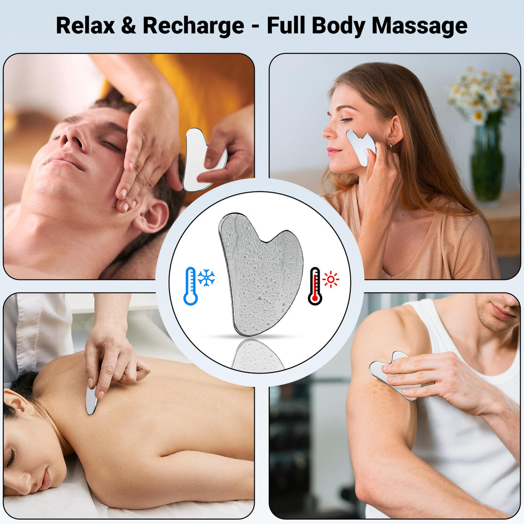 Alyvisun Gua Sha Stainless Steel, Gua Sha Tool Skin Depuffing, Cold Uplift Facial Massage Board with Carrying Bag & Cleaning Cloth for Whole Body