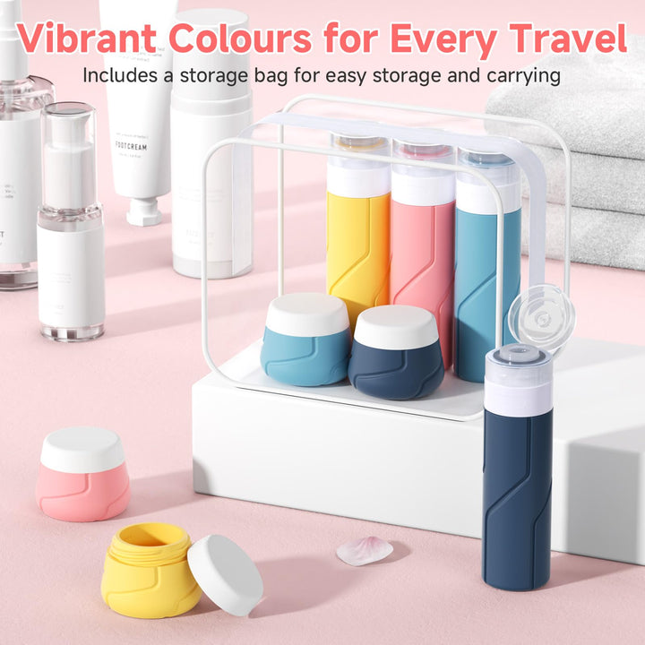 Alyvisun 14pcs Silicone Travel Bottles for Toiletries Set, 100ml Refillable Travel Bottles, 30ml Cream Jars with Scoops and Storage Bag, Leakproof Toiletry Containers for Shampoo Lotion