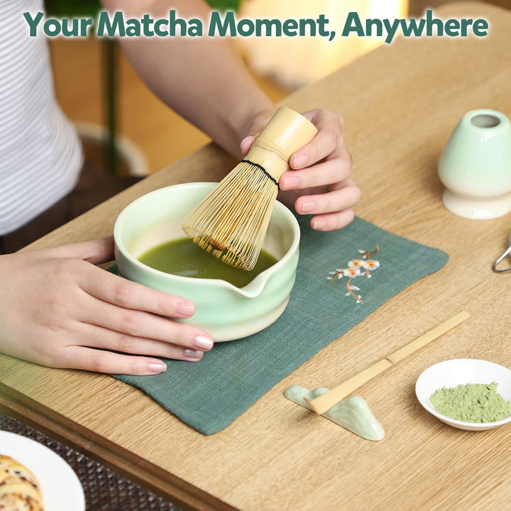 Matcha Tea Set, 7 Pcs Matcha Kit with Matcha Whisk, Matcha Bowl and Spoon, Matcha Whisk Set for Matcha Lovers Making Breakfast, Latte, Gift for Matcha Beginners