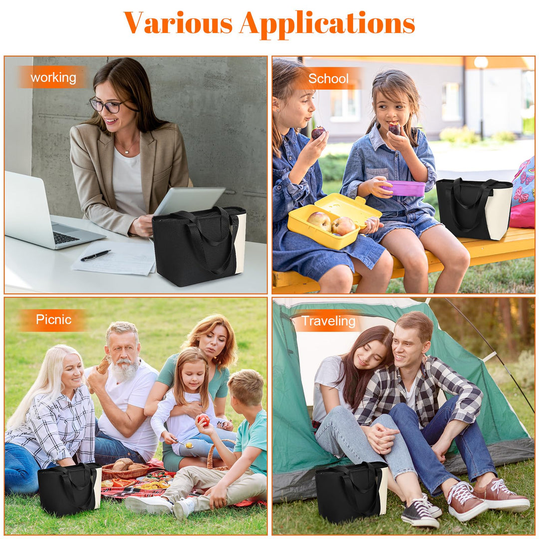 Alyvisun Lunch Bags For Women, Reusable Leakproof Insulated Lunch Bag, 6.5L Lunch Box Bag For School, Outdoor Picnic, Work (Black)