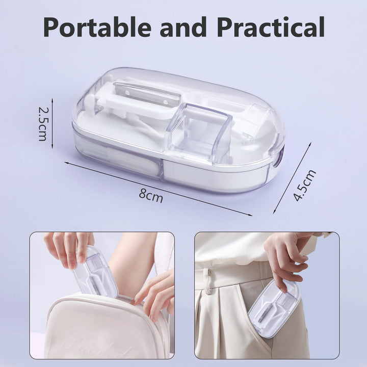 Alyvisun Pill Cutter for Small or Large Pills, Portable Pill Splitter & Tablet Cutter, V-Shaped Cutting with Grinding, Auto Slides Out Pill, Safety Blade Guard & Sliding Storage (Transparent)