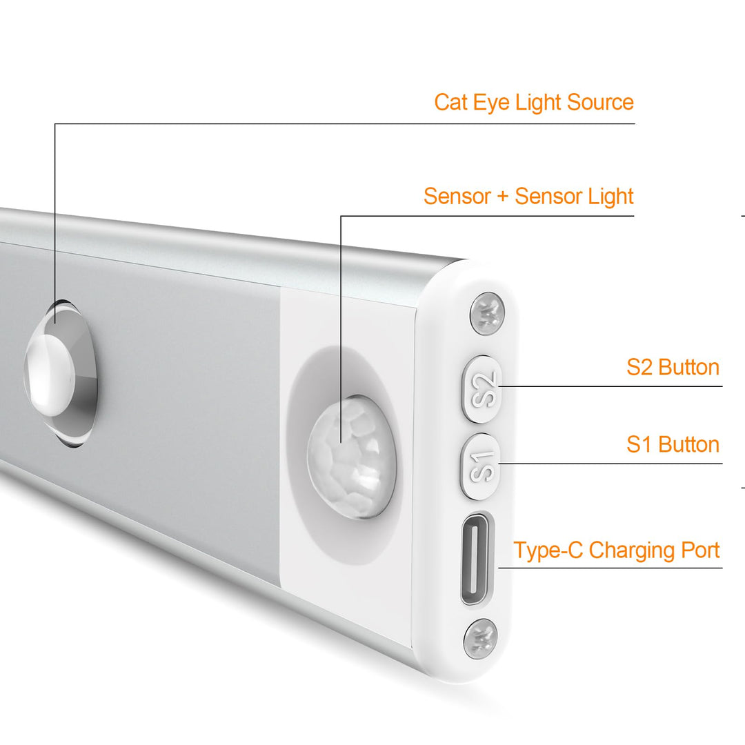Alyvisun 60CM Rechargeable LED Under Cabinet Light [Cat Eye Hill Corrugated Illumination] with Motion Sensor– Magnetic Installation, 3 Adjustable Colour Temperatures & Stepless Dimming [Energy Class A]