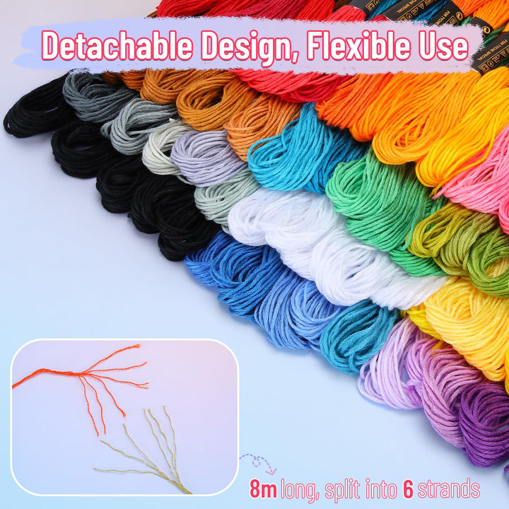 VynyQoo 60PCS Embroidery Threads Cross Stitch Threads for Adults & Beginners, 52 Colours Embroidery Floss for Embroidery DIY Crafts, 8m(6 Strand) Multicolor