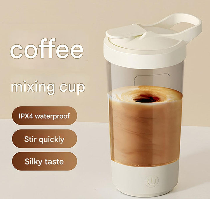 Electric Protein Shaker Bottle with USB Charging, Clear Glass with White Lid, 400ml Capacity, Portable Blender Cup with Measurement Markings
