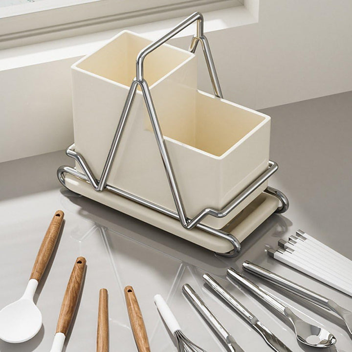 Creative Chopsticks Storage Box Stainless Steel Spoon Fork Drainage Shelf Countertop Kitchenware Rack Household Table Organizer