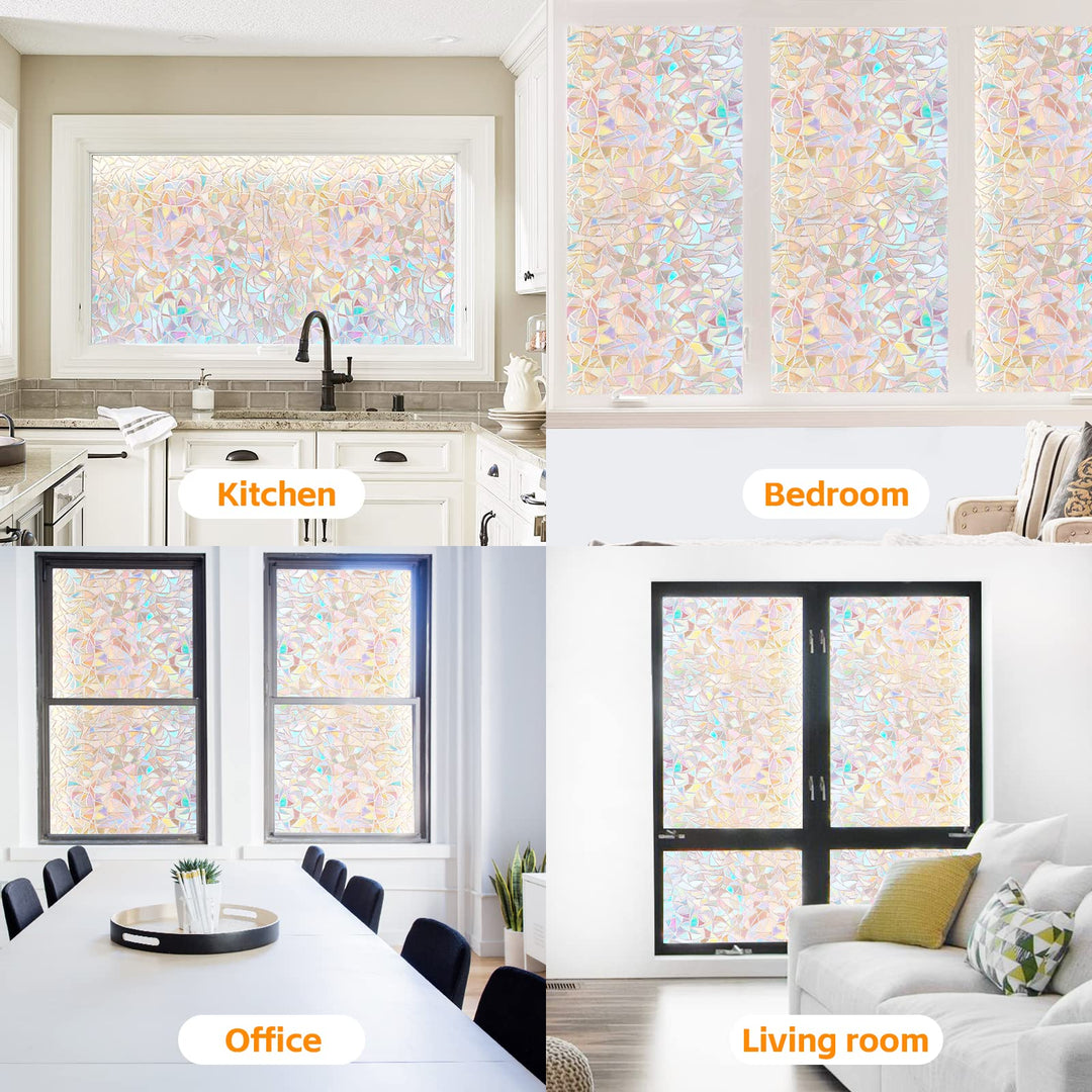 Alyvisun Rainbow Window Film Easily Removable Privacy Film for Glass Windows [44.5x220cm, Wider & Longer], Self-adhesive Window Privacy Film with Static Cling for Home Decoration