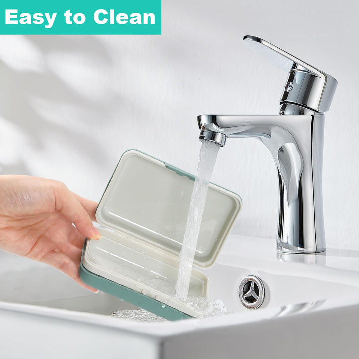 Alyvisun Portable Dish, Green & White, Soap Box with Draining Board
