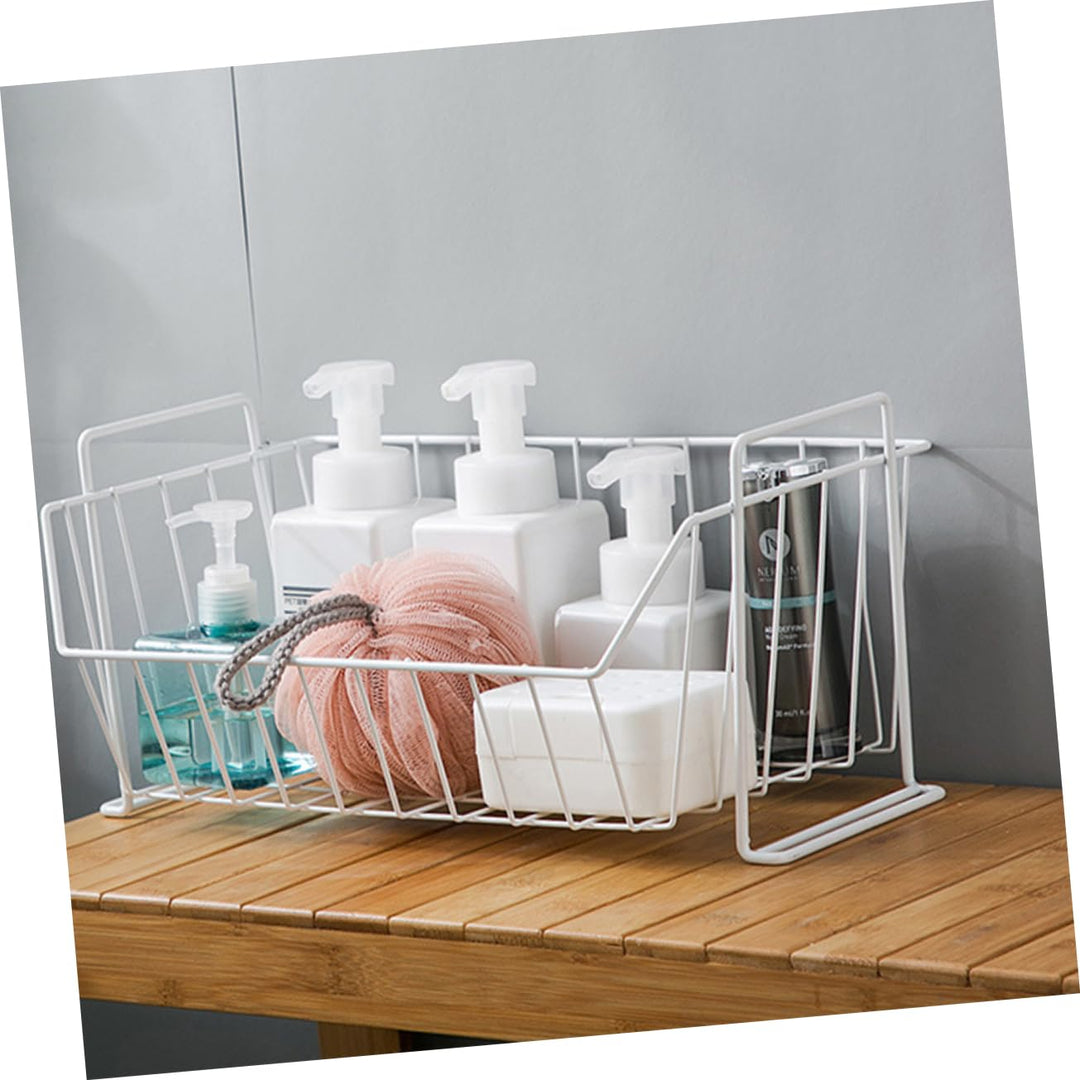 Storage Kitchen Rack Simple Wrought Iron Basket Desktop Wardrobe Clothes Storage Frame for Kitchen Organization(White)