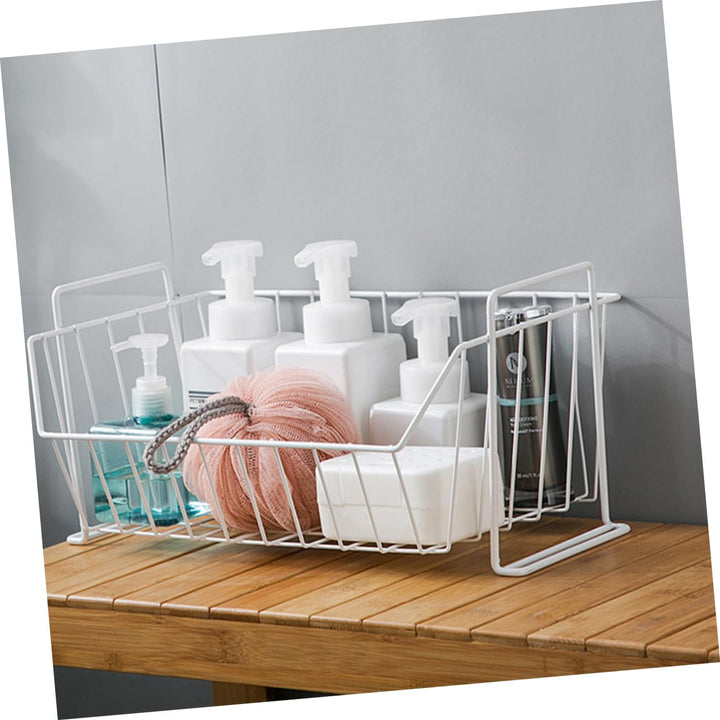 Storage Kitchen Rack Simple Wrought Iron Basket Desktop Wardrobe Clothes Storage Frame for Kitchen Organization(White)