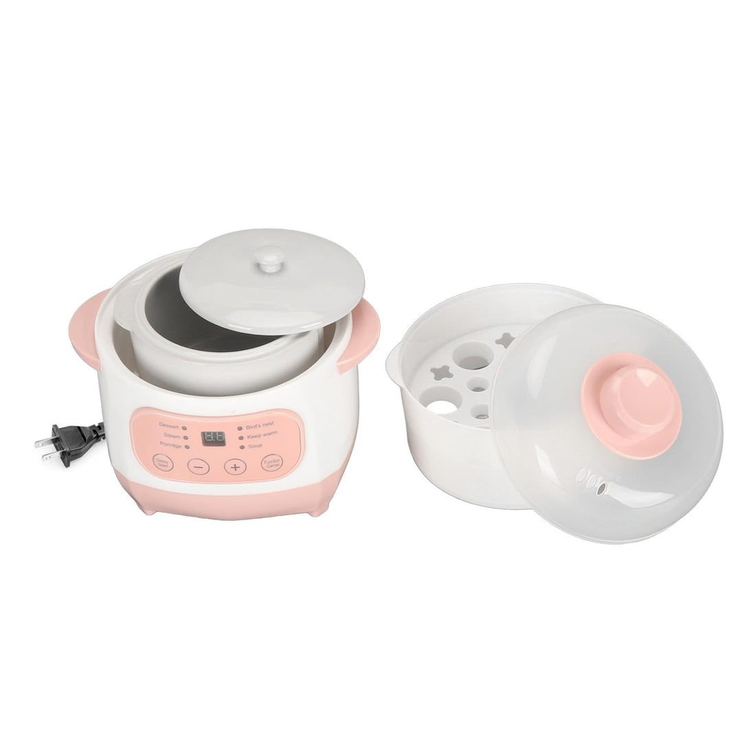 Electric Stew Pot, 1L 200W Appointment Timing Smart Slow Cooker with Steamer & Boil Dry, Automatic Mini Ceramic Pot with Lid, Digital Porridge Soup Pot for Home
