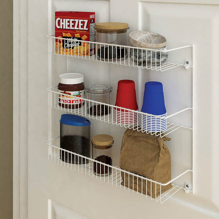 3-Tier Hanging Wall Mounted Metal Rack for Spices, Shelf Storage, Pantry Organization, Laundry, Kitchen, Bathroom, White, 18-Inch Wide