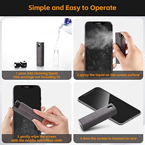 Alyvisun 3 in 1 Cleaner Tool with Microfiber Cloth Kit, Portable Refillable Laptop Cleaning Spray Bottle for Phone/TV/Monitor/Computer/Car Screen (Liquid Not Included), microfibre, Dark Gray