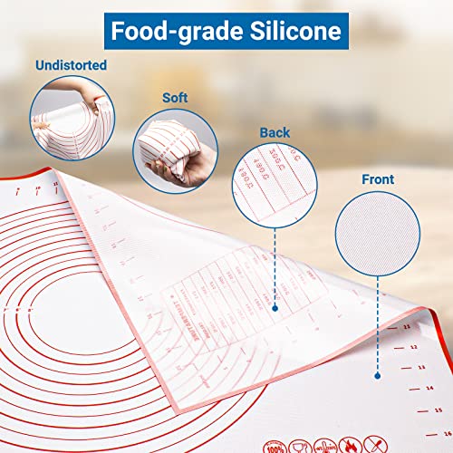Alyvisun Silicone Baking Pastry Mat with 3 Scrapers 70×50CM Non-Stick Pizza Accessories Pad Anti-Slip Fondant Rolling Tray Dough Kneading Sheet Liner for Cake, Pie, Bread (Red)