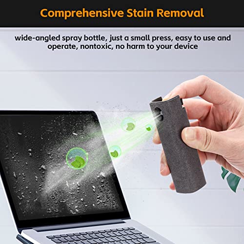 Alyvisun 3 in 1 Cleaner Tool with Microfiber Cloth Kit, Portable Refillable Laptop Cleaning Spray Bottle for Phone/TV/Monitor/Computer/Car Screen (Liquid Not Included), microfibre, Dark Gray